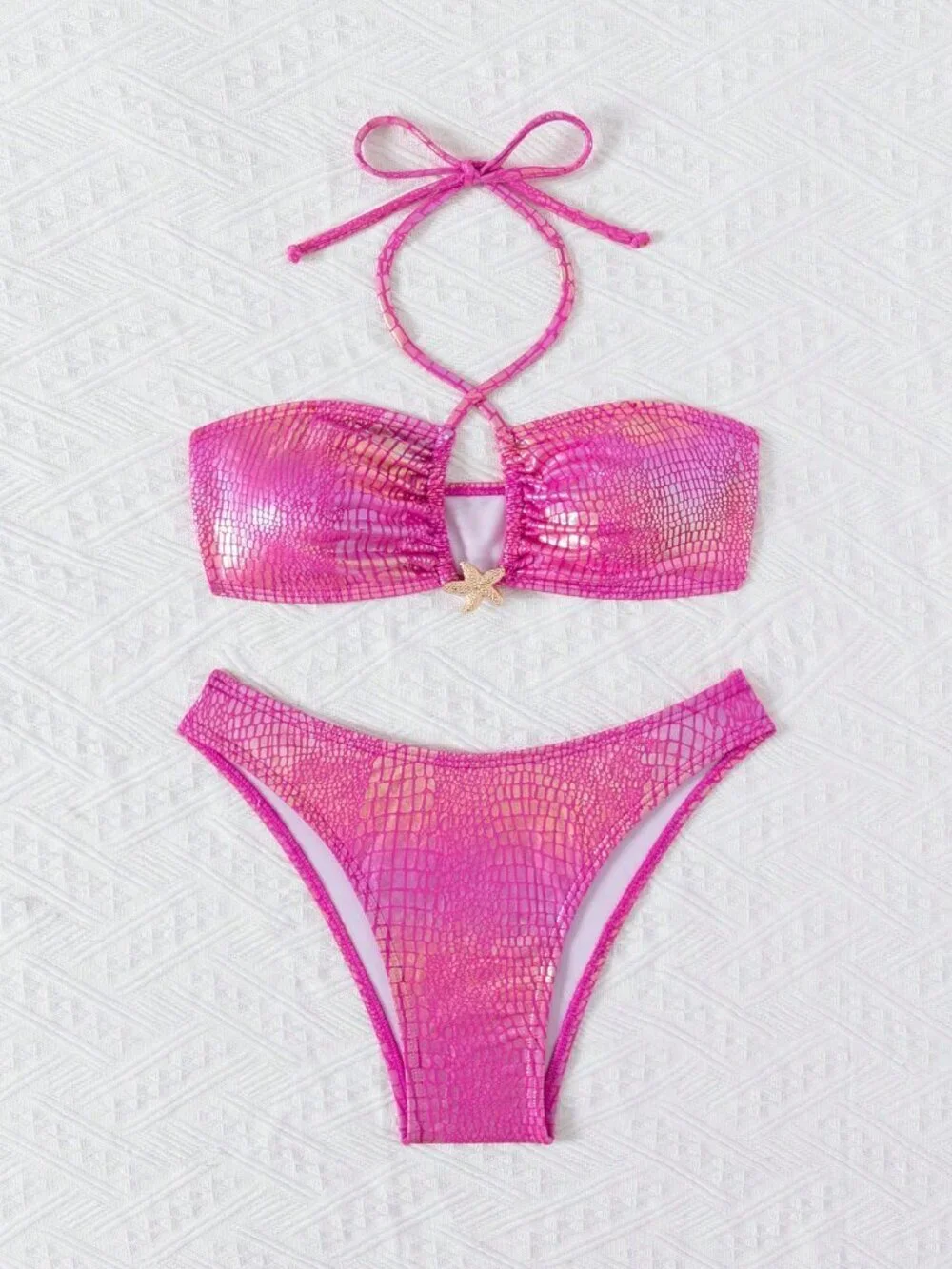 Hot Pink Sexy Women's metallic Glossy Bikini Set